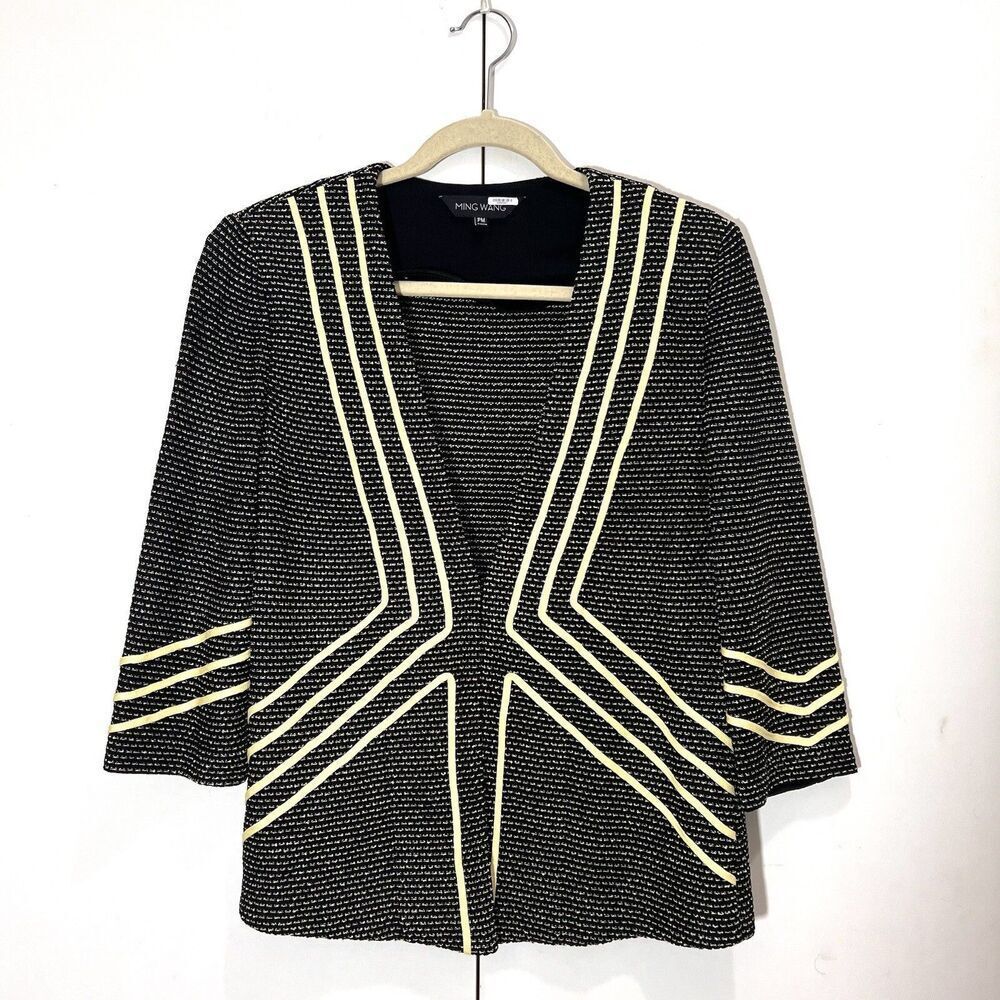 Ming Wang Jacket Cardigan Size PM‎ Geometric 3/4 Sleeve Work Office Preppy